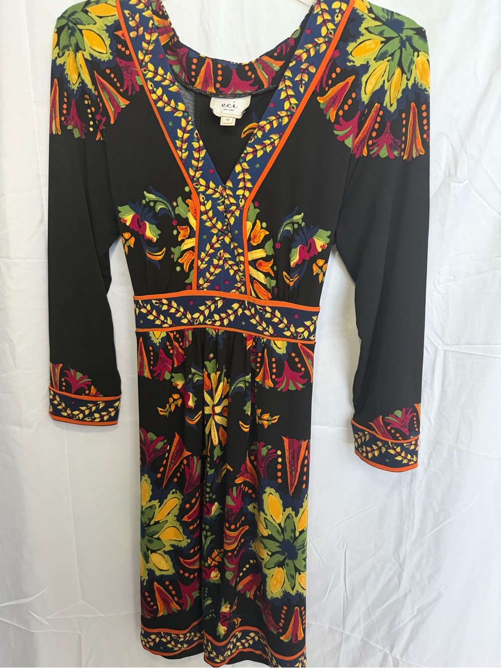 ECI Black Long Sleeve Floral Border Print Dress